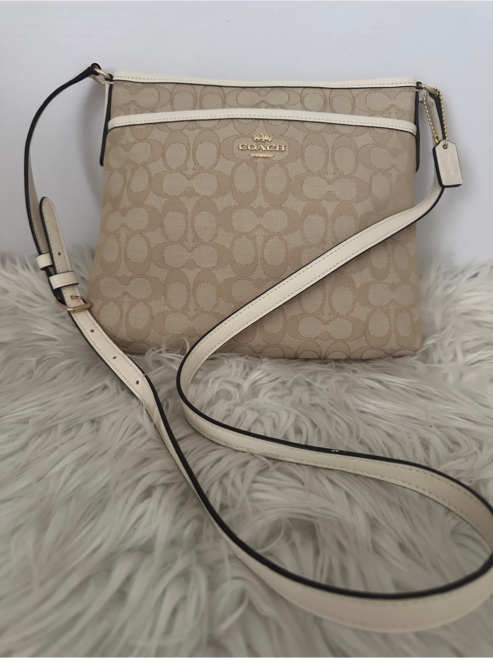 Coach Beige and Cream Signature Crossbody Bag